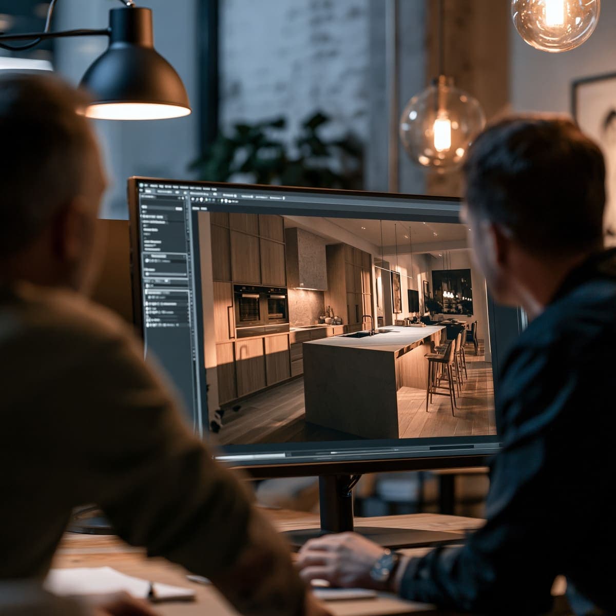 Revisione del rendering — cliente davanti alla visualizzazione 3D